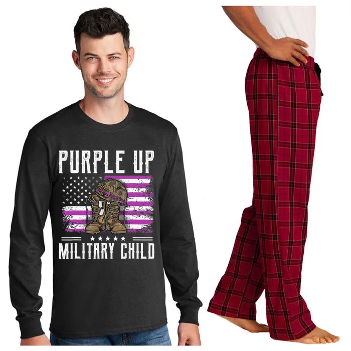 I Purple Up Month of Military Child Boots US Flag Long Sleeve Pajama Set