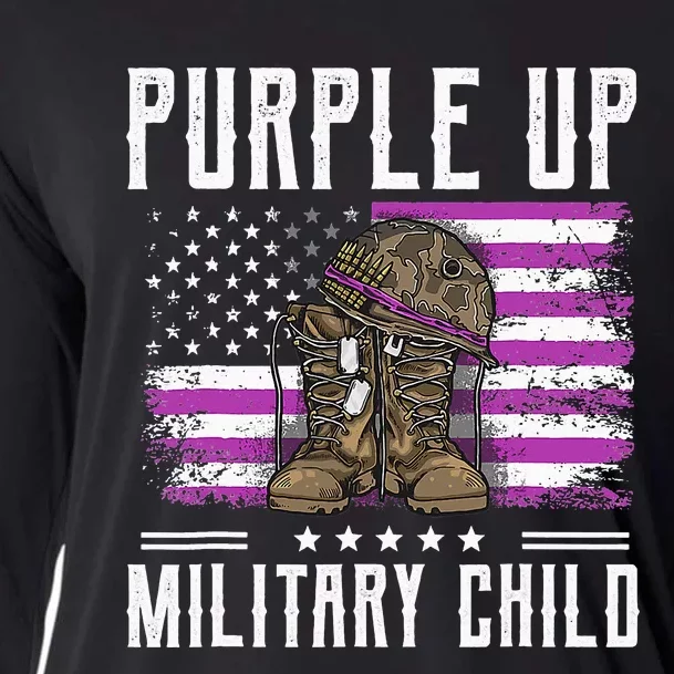 I Purple Up Month of Military Child Boots US Flag Cooling Performance Long Sleeve Crew