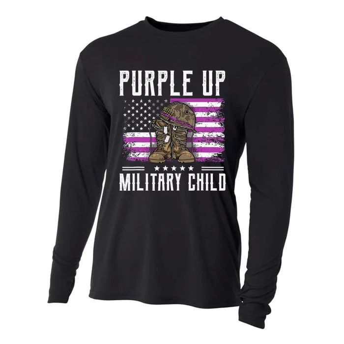 I Purple Up Month of Military Child Boots US Flag Cooling Performance Long Sleeve Crew