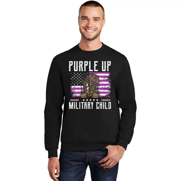 I Purple Up Month of Military Child Boots US Flag Tall Sweatshirt