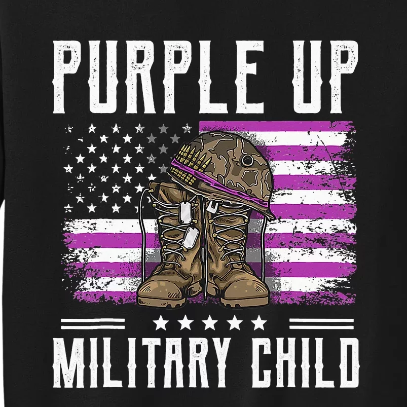 I Purple Up Month of Military Child Boots US Flag Tall Sweatshirt