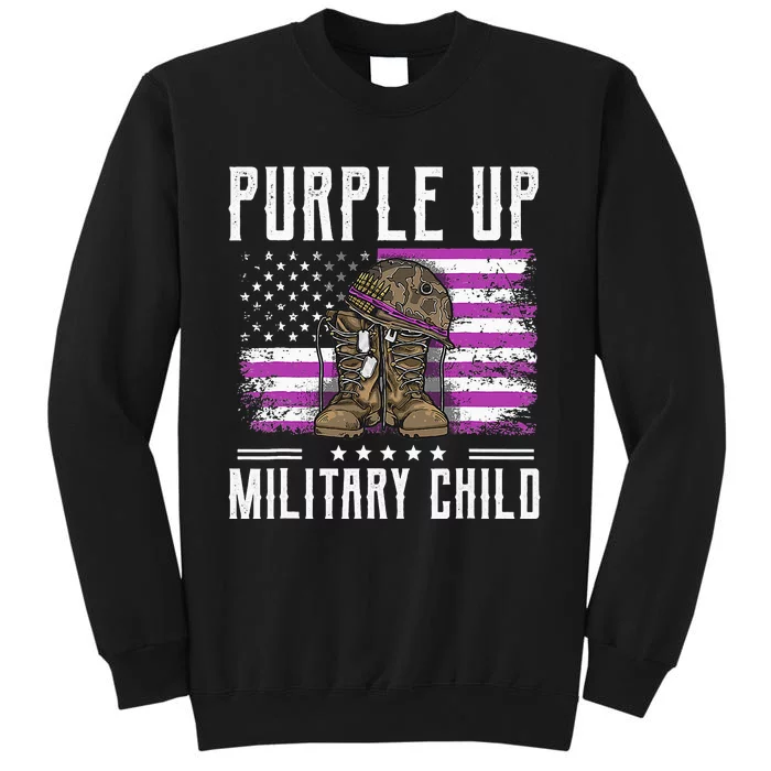 I Purple Up Month of Military Child Boots US Flag Tall Sweatshirt