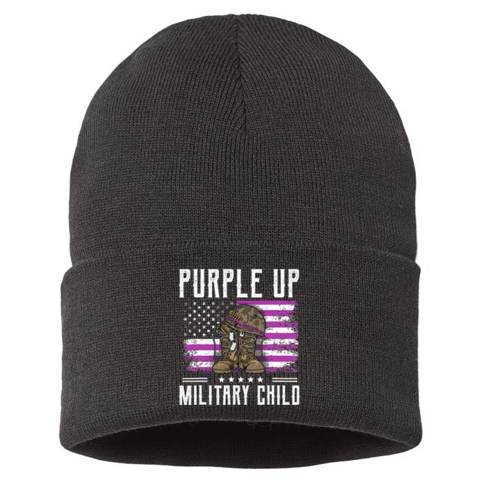 I Purple Up Month of Military Child Boots US Flag Sustainable Knit Beanie