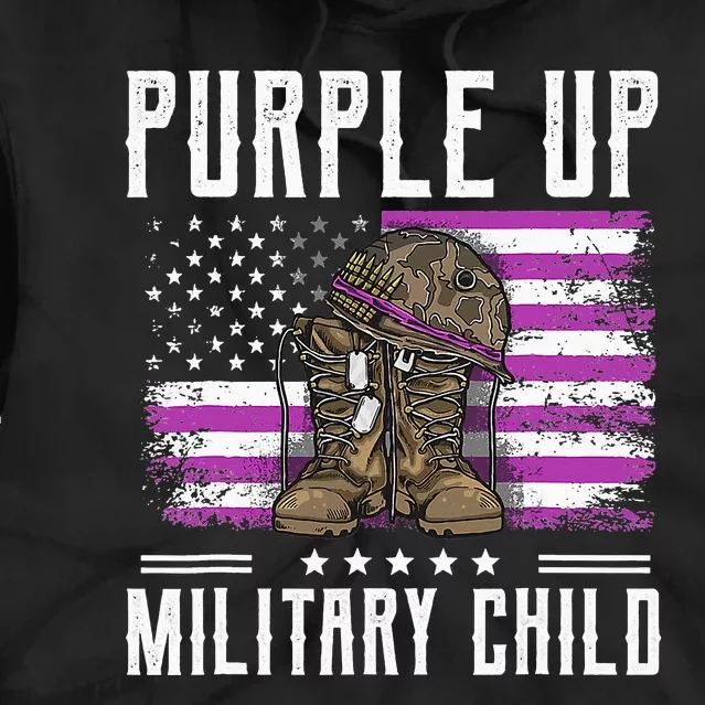 I Purple Up Month of Military Child Boots US Flag Tie Dye Hoodie