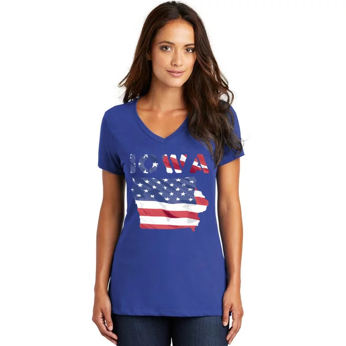 Iowa Proud United States America Patriot Flag Us Pride Gift Women's V-Neck T-Shirt