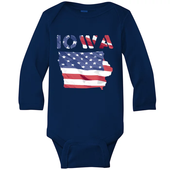 Iowa Proud United States America Patriot Flag Us Pride Gift Baby Long Sleeve Bodysuit