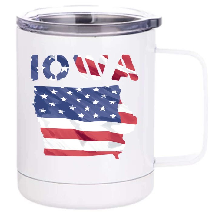 Iowa Proud United States America Patriot Flag Us Pride Gift Front & Back 12oz Stainless Steel Tumbler Cup