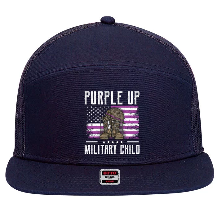 I Purple Up Month Of Military Boots Us Flag Gift 7 Panel Mesh Trucker Snapback Hat