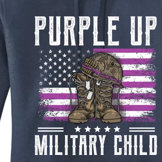 I Purple Up Month Of Military Boots Us Flag Gift Women's Pullover Hoodie