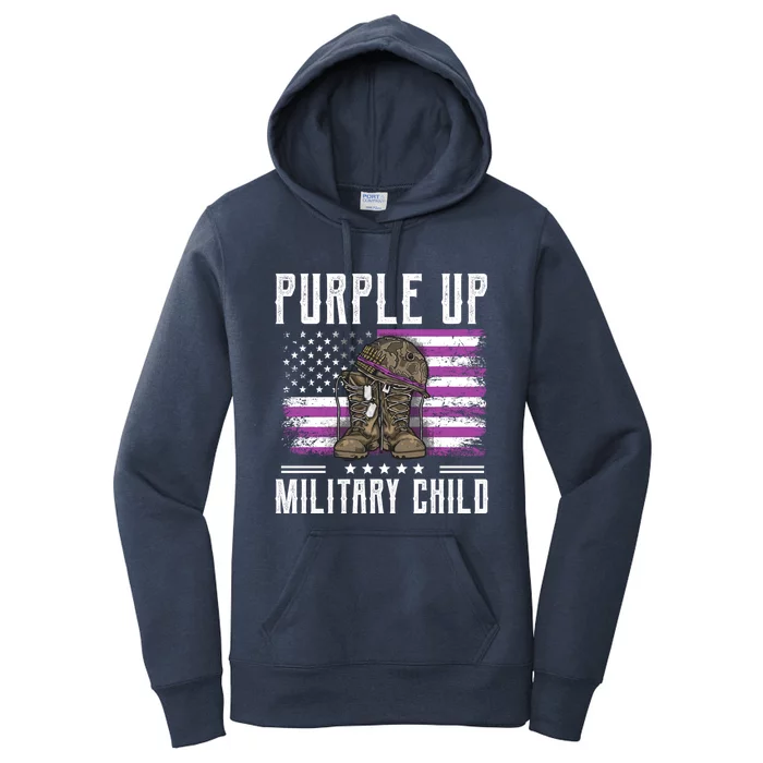 I Purple Up Month Of Military Boots Us Flag Gift Women's Pullover Hoodie