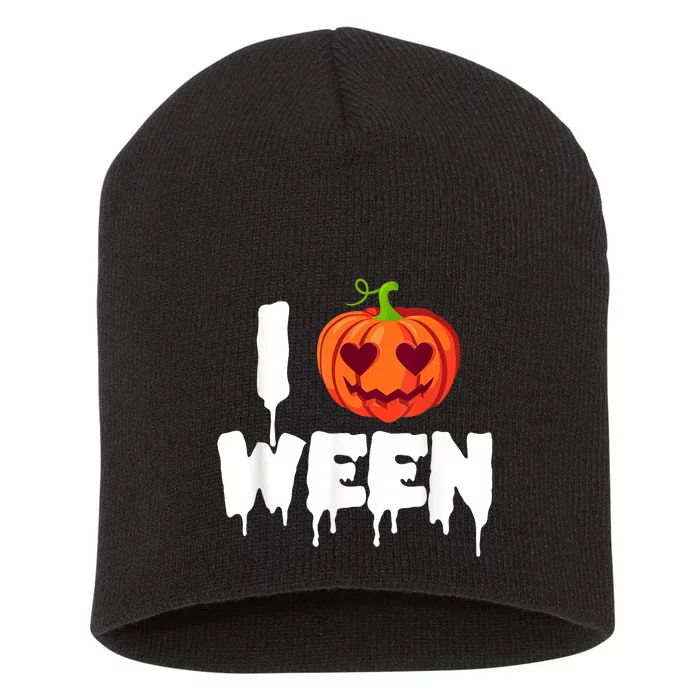 I Pumpkin Ween Funny Halloween Joke Quote Short Acrylic Beanie