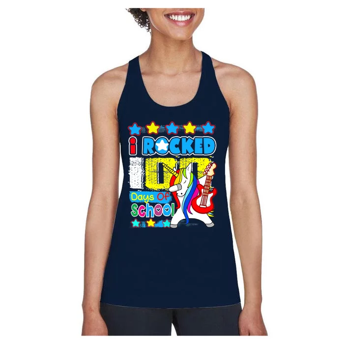 I Rocked 100 Days Of School 100th Day Guitar Music Gifts Women's Racerback Tank