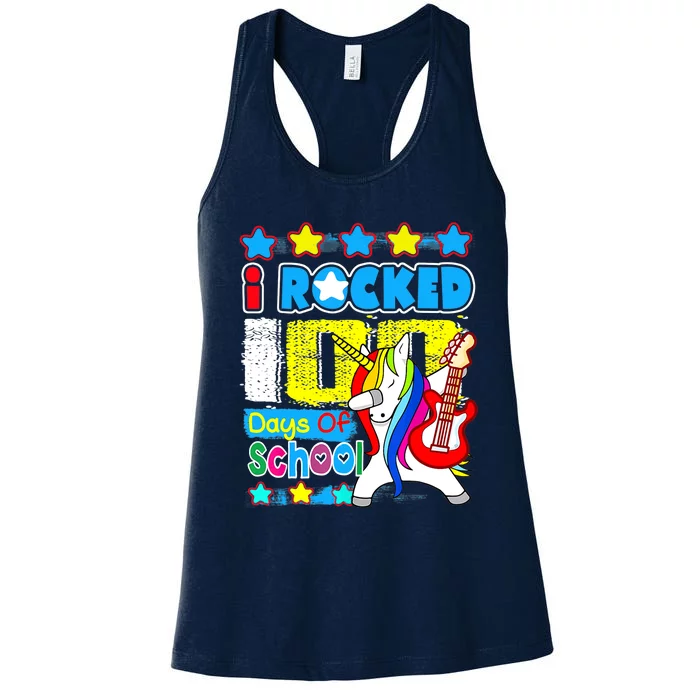 I Rocked 100 Days Of School 100th Day Guitar Music Gifts Women's Racerback Tank