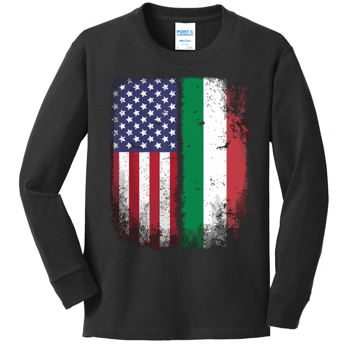 Italian Roots American Born Italia Usa Flag America Italy Kids Long Sleeve Shirt