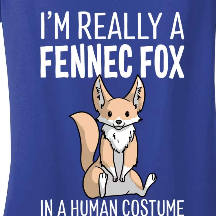 I'm Really A Fennec Fox In A Hu Costume Halloween Funny Gift Women's V-Neck T-Shirt