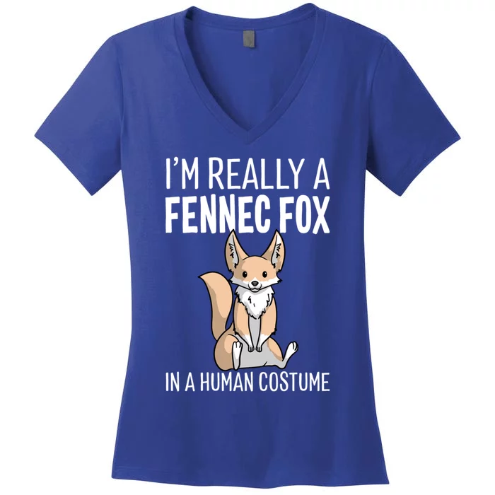 I'm Really A Fennec Fox In A Hu Costume Halloween Funny Gift Women's V-Neck T-Shirt