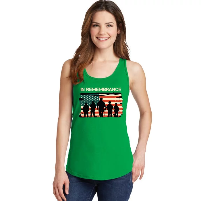 In Remembrance American Flag Usa Veterans Day Ladies Essential Tank