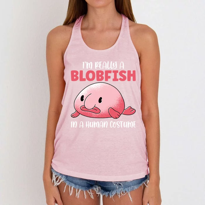 Im Really A Blobfish In A Hu Costume Sea Fish Gift Women's Knotted Racerback Tank