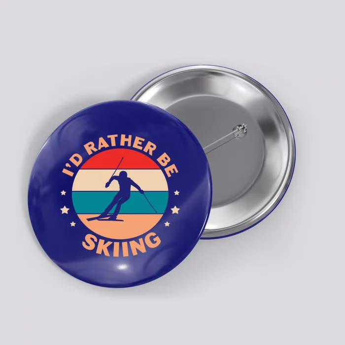 Id Rather Be Skiing Ski Skier Retro Vintage Gift Button