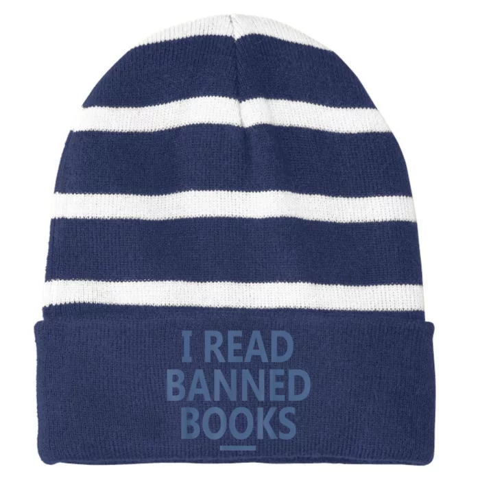 I Read Banned Books Iowa Student Striped Beanie with Solid Band