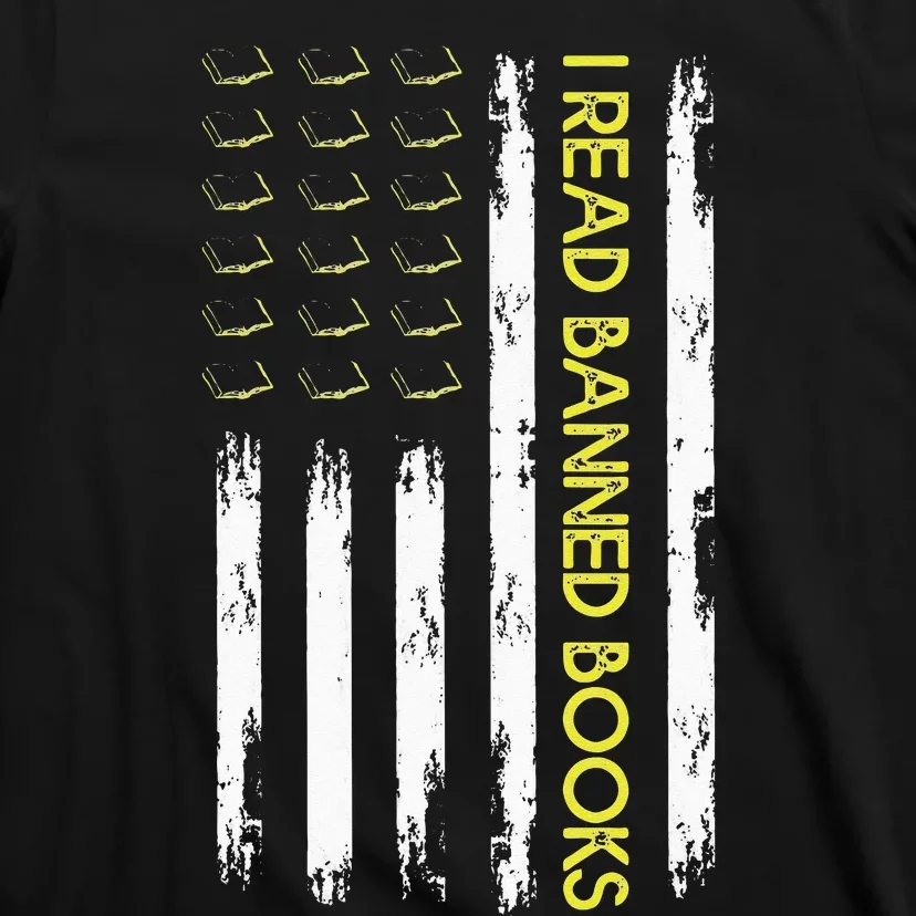 I Read Banned Books Retro USA Flag Reading Librarian T-Shirt