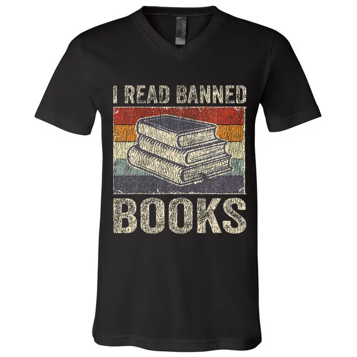 I Read Banned Books Week Librarian Freedom Reader V-Neck T-Shirt