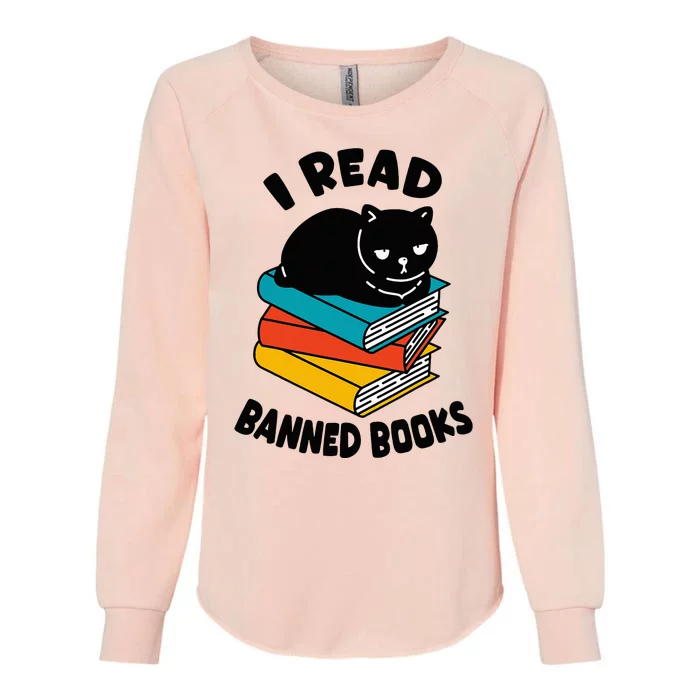 I Read Banned Books Black Cat Reader Bookworm Women Womens California Wash Sweatshirt