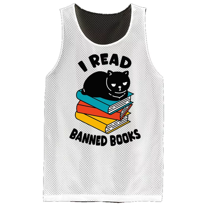 I Read Banned Books Black Cat Reader Bookworm Women Mesh Reversible Basketball Jersey Tank