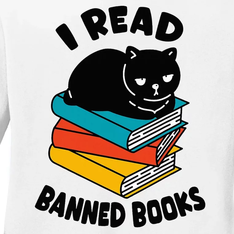 I Read Banned Books Black Cat Reader Bookworm Women Ladies Long Sleeve Shirt