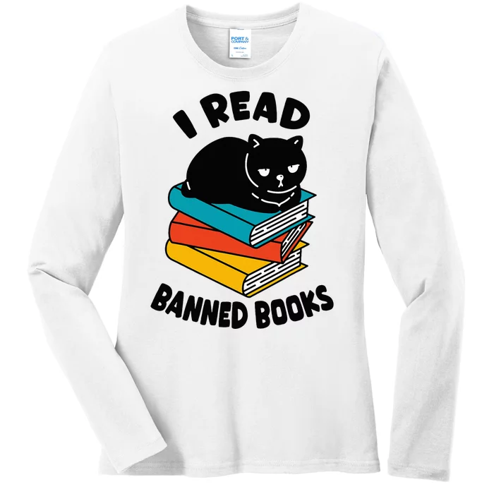 I Read Banned Books Black Cat Reader Bookworm Women Ladies Long Sleeve Shirt