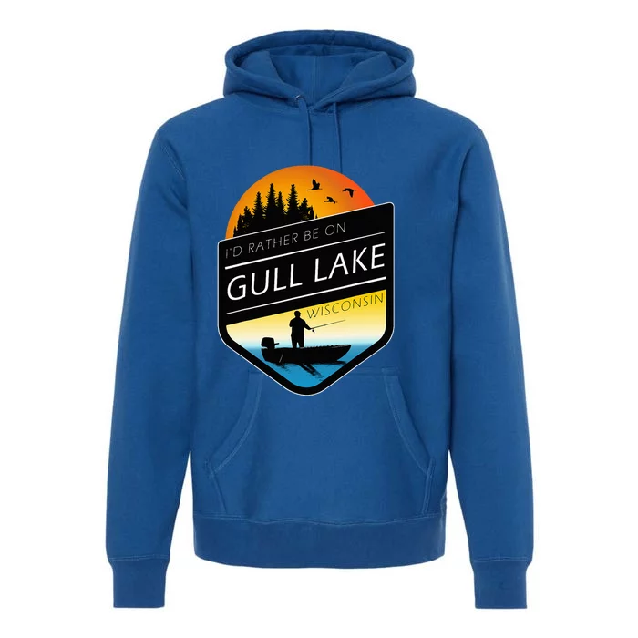 ID Rather Be On Gull Lake Wisconsin Sunset Fishing Premium Hoodie