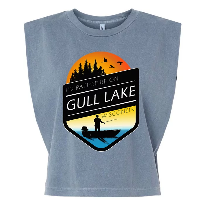 ID Rather Be On Gull Lake Wisconsin Sunset Fishing Garment-Dyed Women's Muscle Tee