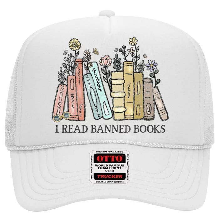 I Read Banned Books Lovers Vintage Funny Book Readers High Crown Mesh Trucker Hat