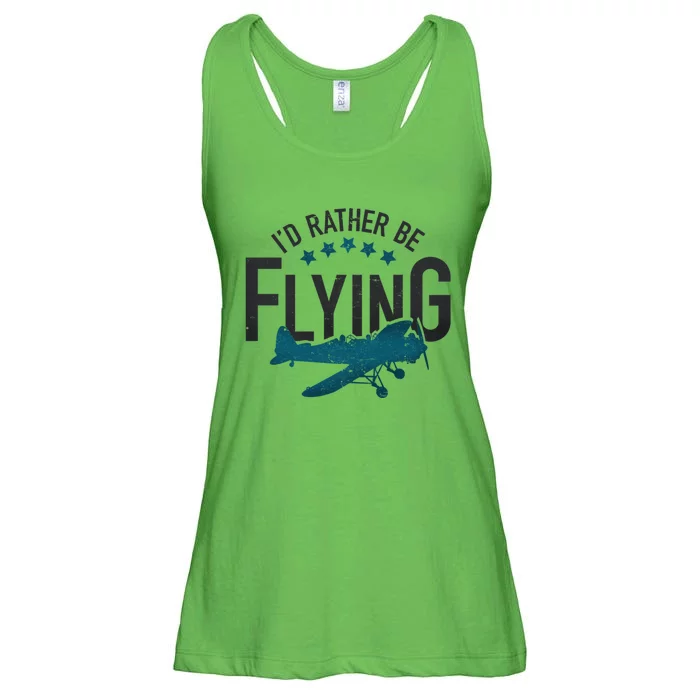 Id Rather Be Flying Retro Airplane Funny Aviation Pilot Gift Ladies Essential Flowy Tank