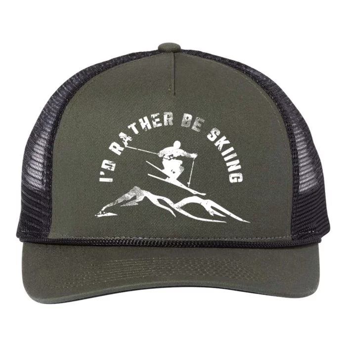 Id Rather Be Skiing Skier Gift Retro Rope Trucker Hat Cap