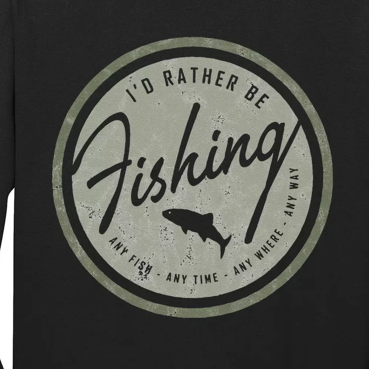 Id Rather Be Fishing Retro Distressed Olive Tall Long Sleeve T-Shirt