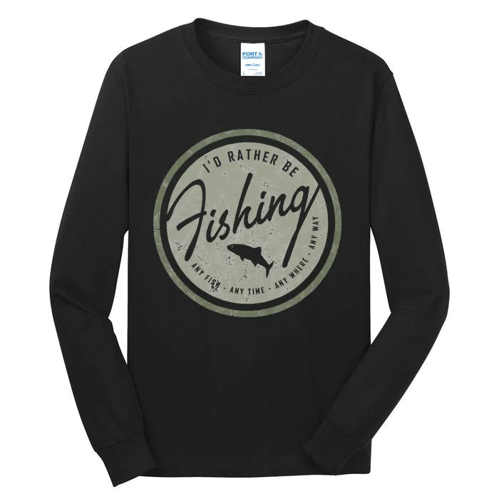 Id Rather Be Fishing Retro Distressed Olive Tall Long Sleeve T-Shirt