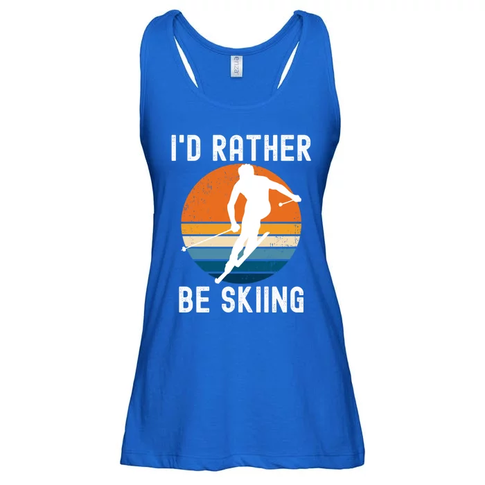 Id Rather Be Skiing Retro Sunset Skier Gift Ladies Essential Flowy Tank