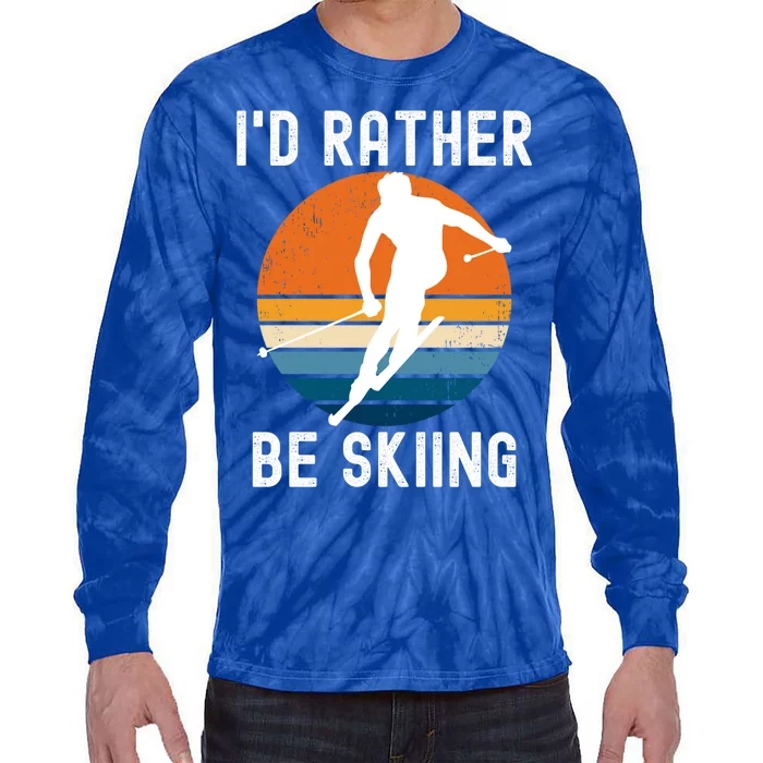 Id Rather Be Skiing Retro Sunset Skier Gift Tie-Dye Long Sleeve Shirt