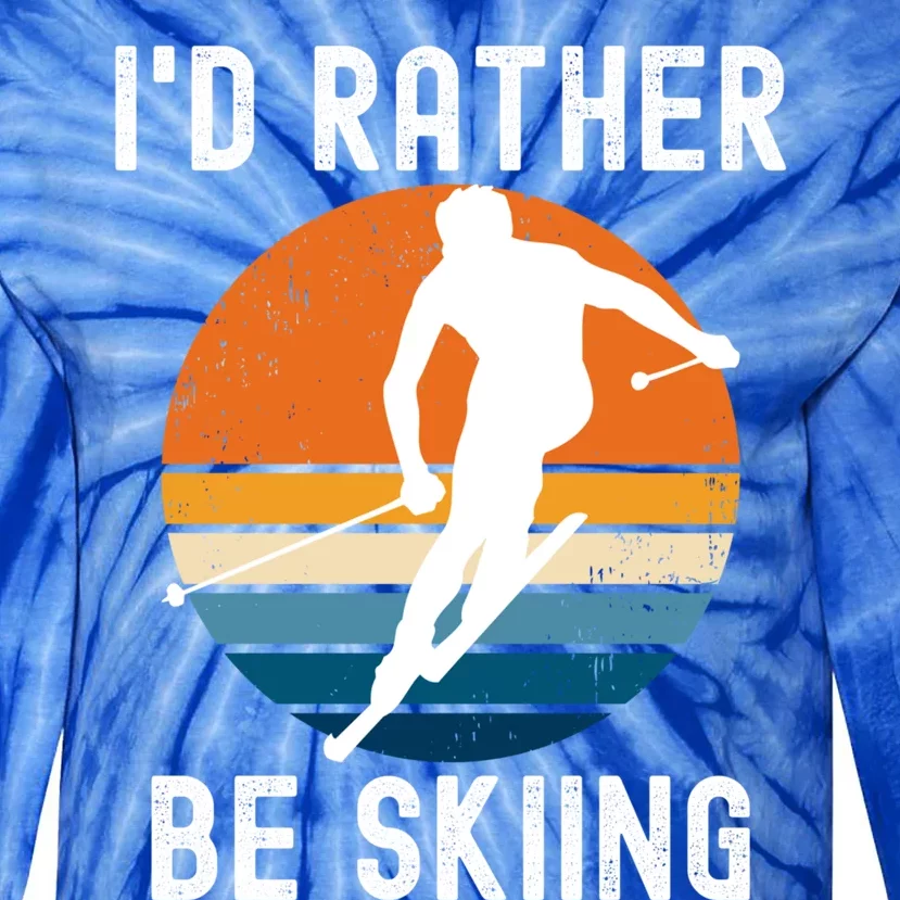 Id Rather Be Skiing Retro Sunset Skier Gift Tie-Dye Long Sleeve Shirt