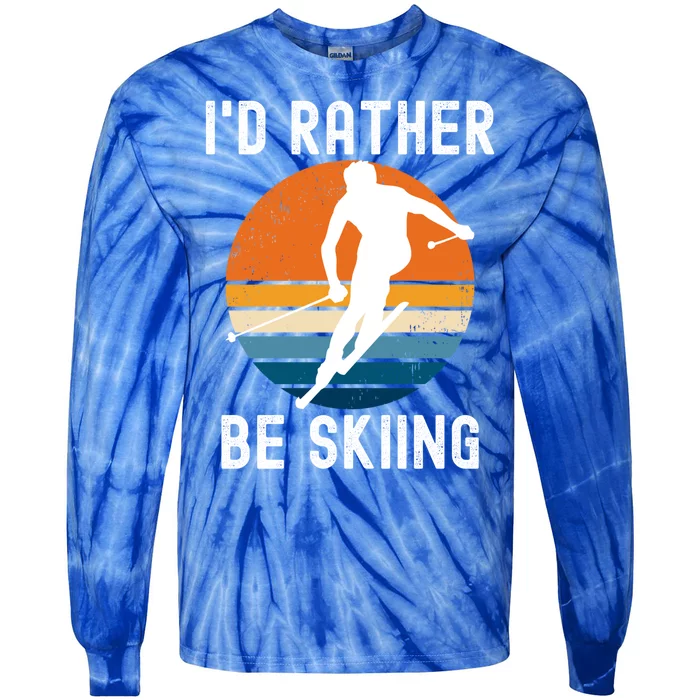 Id Rather Be Skiing Retro Sunset Skier Gift Tie-Dye Long Sleeve Shirt