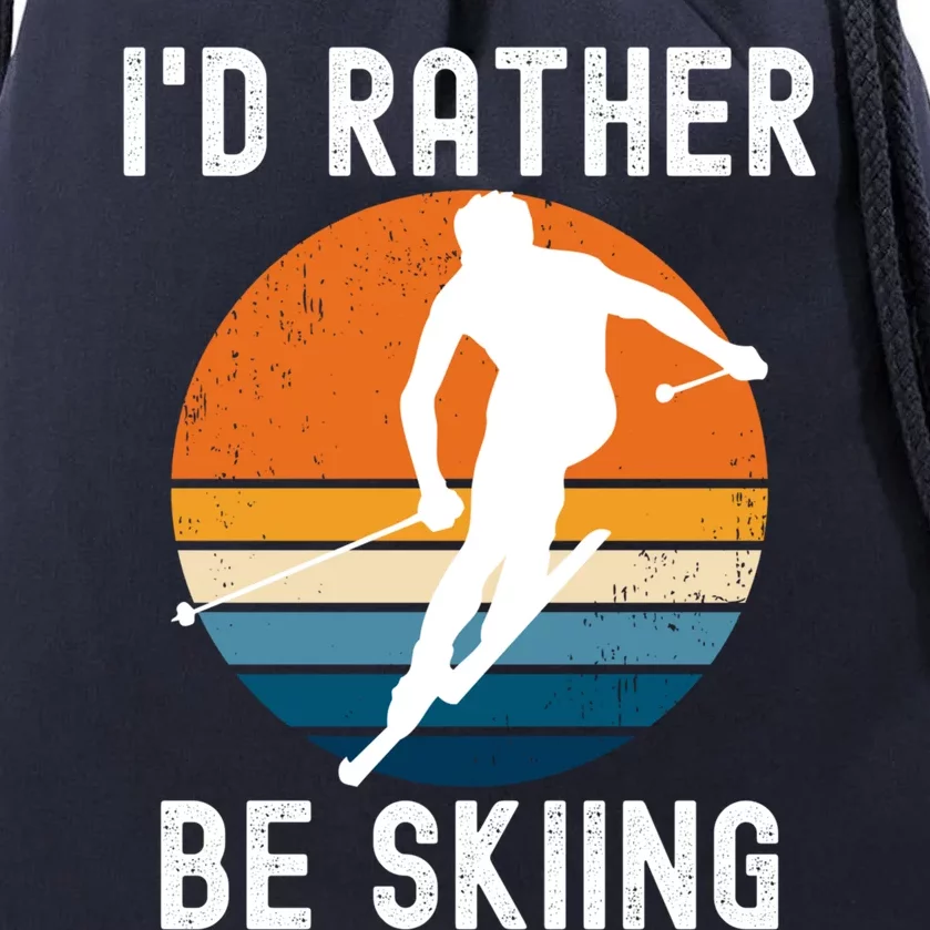 Id Rather Be Skiing Retro Sunset Skier Gift Drawstring Bag