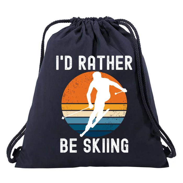 Id Rather Be Skiing Retro Sunset Skier Gift Drawstring Bag