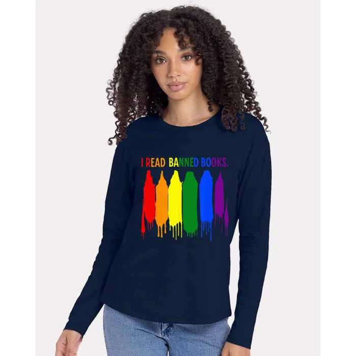 I Read Banned Books Week Rainbow LGBT Book Lover Teacher Womens Cotton Relaxed Long Sleeve T-Shirt