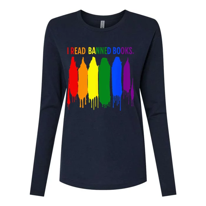 I Read Banned Books Week Rainbow LGBT Book Lover Teacher Womens Cotton Relaxed Long Sleeve T-Shirt