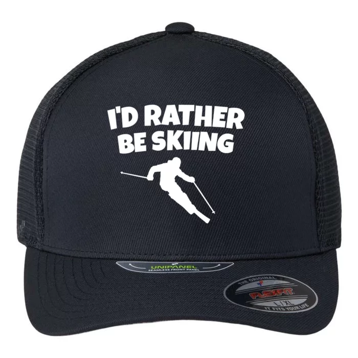 Id Rather Be Skiing (Black) Skier Gift Flexfit Unipanel Trucker Cap