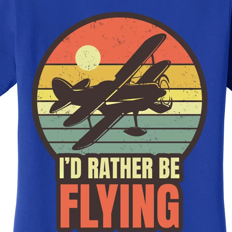 Id Rather Be Flying Aviation Pilot Flight Retro Sunset Meaningful Gift Women's T-Shirt