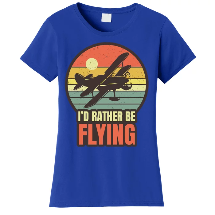 Id Rather Be Flying Aviation Pilot Flight Retro Sunset Meaningful Gift Women's T-Shirt