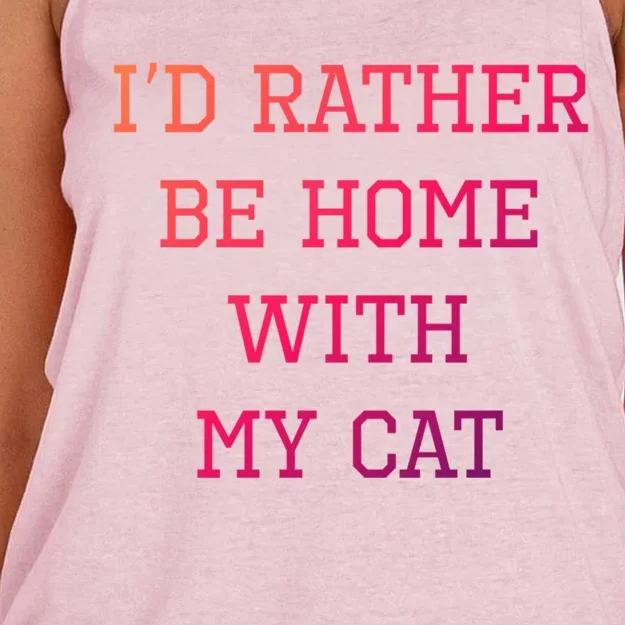 ID Rather Be Home With My Cat Funny Pet Owner Gift Women's Knotted Racerback Tank