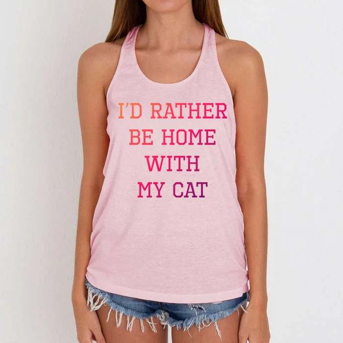 ID Rather Be Home With My Cat Funny Pet Owner Gift Women's Knotted Racerback Tank